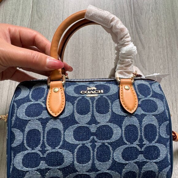 CY742 Coach Mini Rowan Crossbody Bag In Signature Denim - Picture 1 of 8